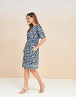Green Cotton Hand Block Printed Short Dress