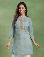 Green Cotton Chikankari Short Kurta
