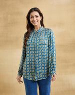 Blue Rayon Blend Ajrakh Allure Shirt