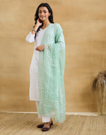 Blue Cotton Silk Blend Chikankari Dupatta