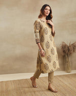 Beige Cotton Silk Long Kurta