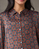 Blue-Red Rayon Blend Geometric Shirt