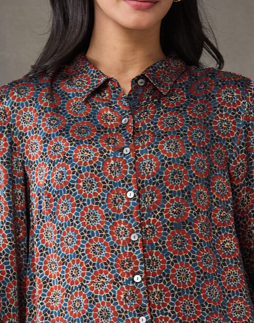 Blue-Red Rayon Blend Geometric Shirt