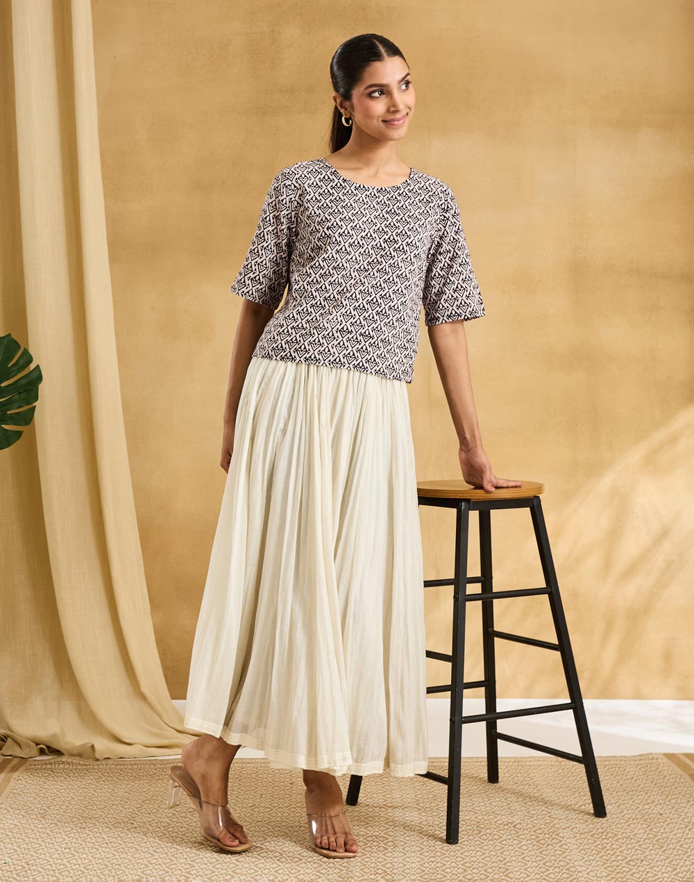 Black Cotton Bagh Printed Short Top