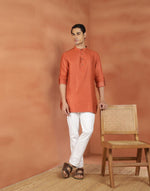 Orange Viscose Silk Dobby Slim Fit Short Kurta