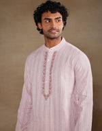 Pink Cotton Chikankari Slim Fit Kalaa Kunj Long Kurta