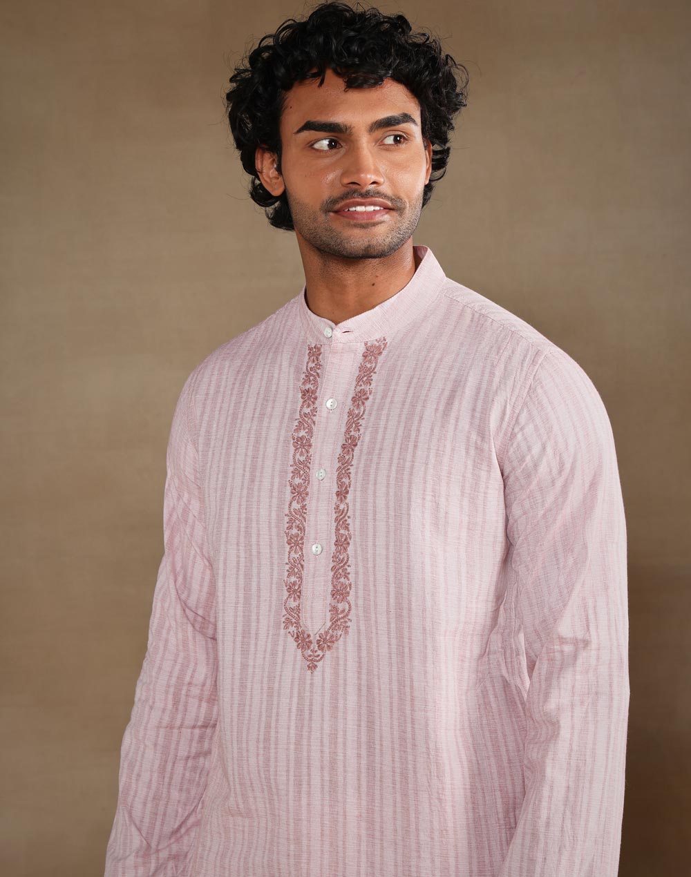 Pink Cotton Chikankari Slim Fit Kalaa Kunj Long Kurta