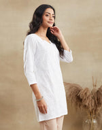 White Cotton Chikankari Short Kurta
