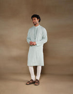 Green Cotton Chikankari Slim Fit Long Kurta