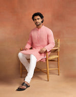 Pink Cotton Chikankari Slim Fit Long Kurta