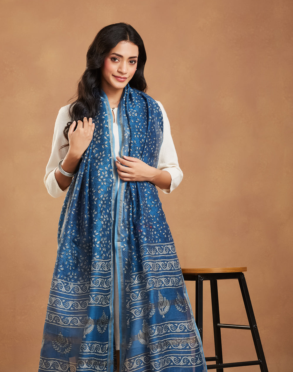 Indigo Cotton Silk Blend Dabu Printed Dupatta