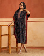 Blue-Red Cotton Ajrakh Printed Kaftan
