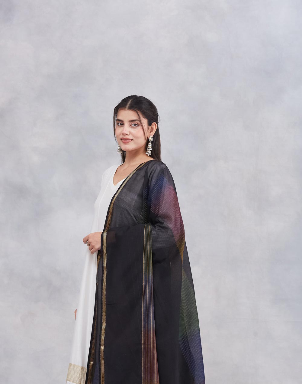 Black Cotton Silk Blend Dupatta