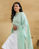 Blue Cotton Silk Blend Chikankari Dupatta