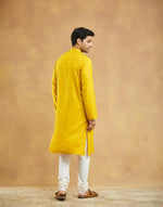 Yellow Viscose Blend Dobby Slim Fit Long Kurta