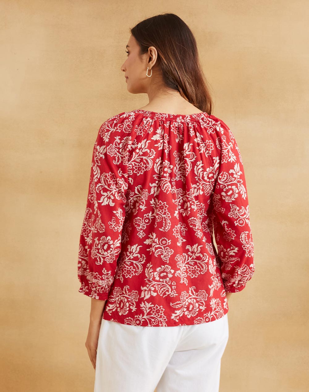 Red Cotton Hand Block Printed Top