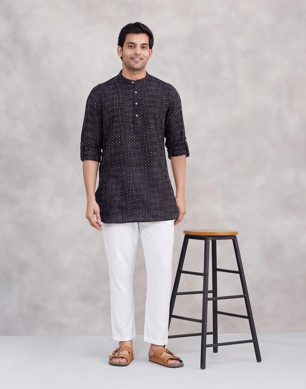 Black Cotton Short Kurta