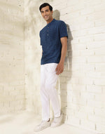 Blue Cotton Dabu Printed Mid Placket Shirt