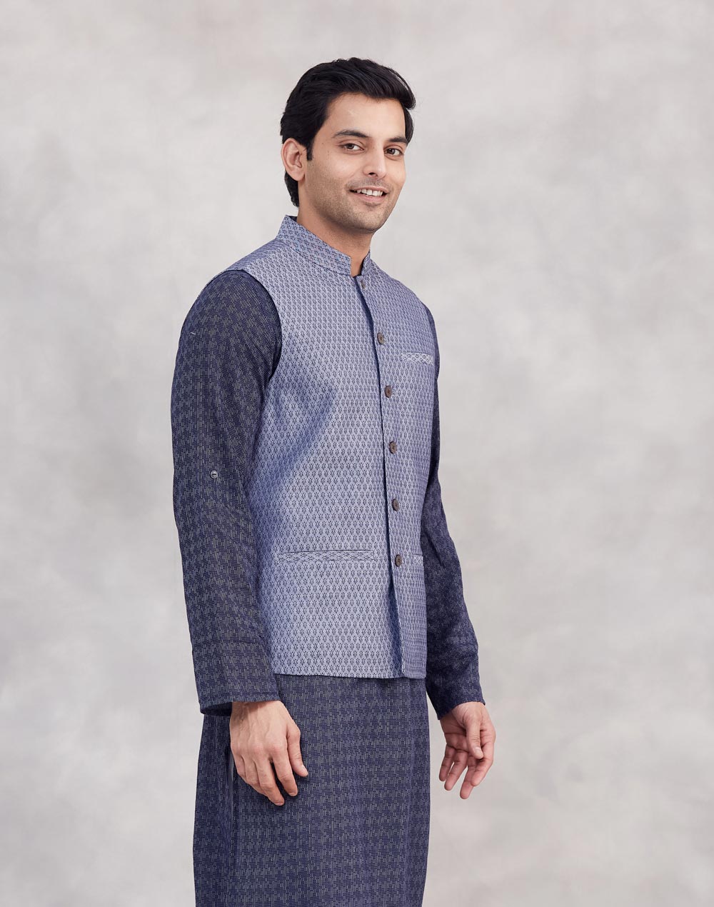 Blue Cotton Gahan Neel Nehru Jacket