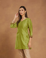 Green Cotton Silk Hand Block Printed Slim Fit Short Kurta