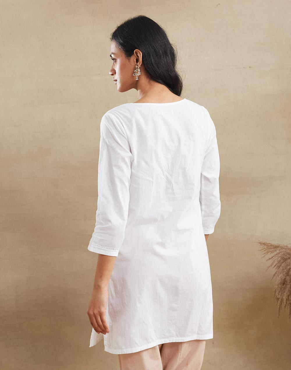 White Cotton Chikankari Short Kurta