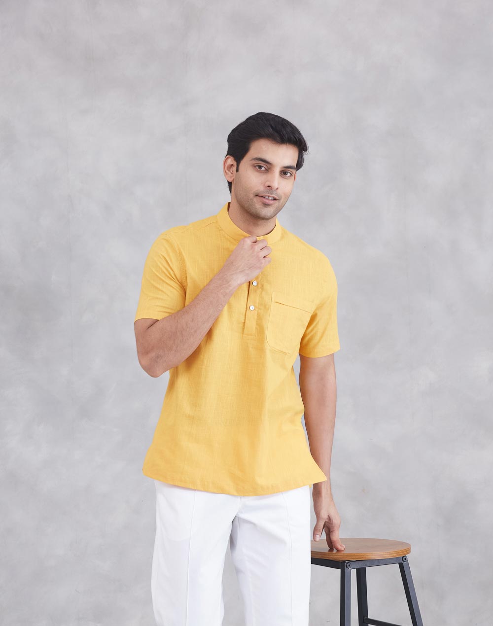 Mustard Cotton Mid Placket Shirt