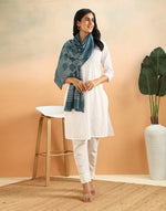 Blue Cotton Silk Chikankari Stole