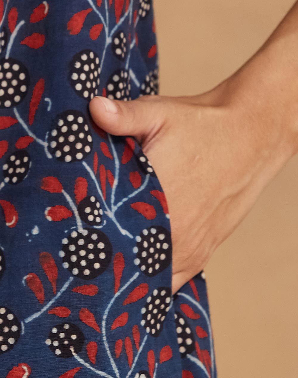 Blue Cotton Ajrakh Printed Peony Ruffle Midi Dress