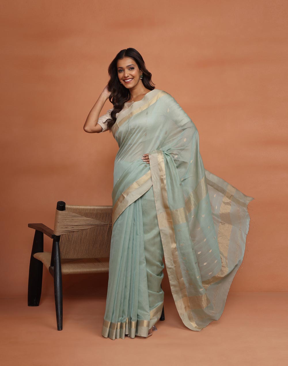 Green Cotton Silk Blend Woven Wonders Maheshwari Sari