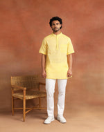 Yellow Cotton Dobby Short Kurta