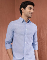 Blue Cotton Striped Shirt