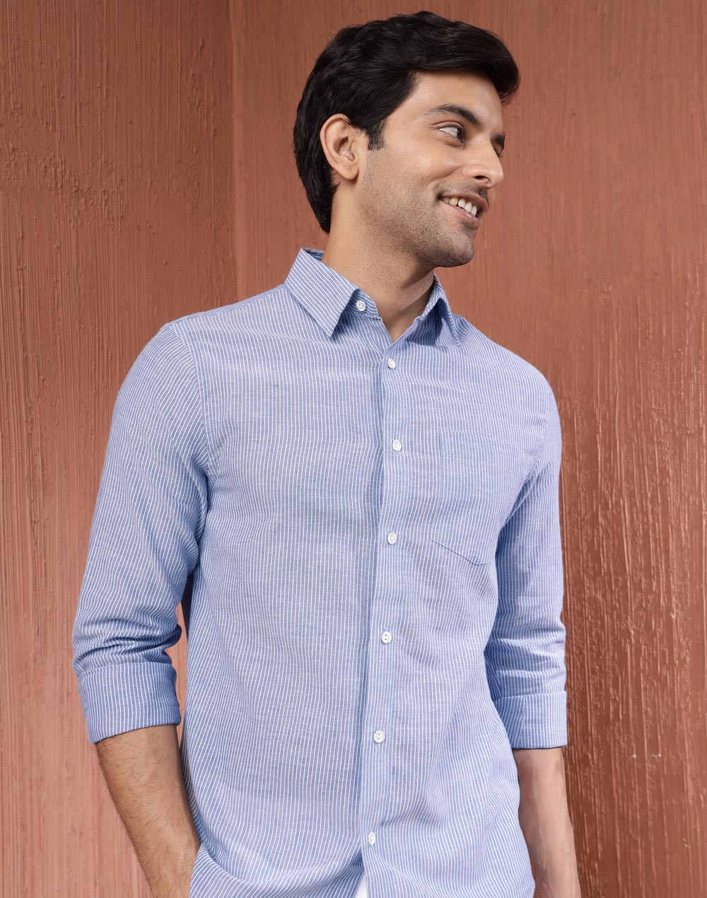 Blue Cotton Striped Shirt