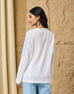 White-Blue Cotton Chikankari Top & Slip