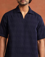 Navy Cotton Dobby Short Kurta