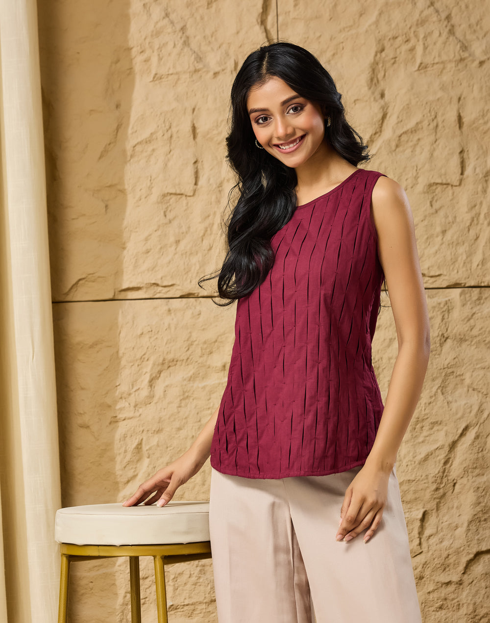 Wine Cotton Top for Women from Fabindia UK
