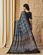 Indigo Viscose Blend Ajrakh Printed Sari