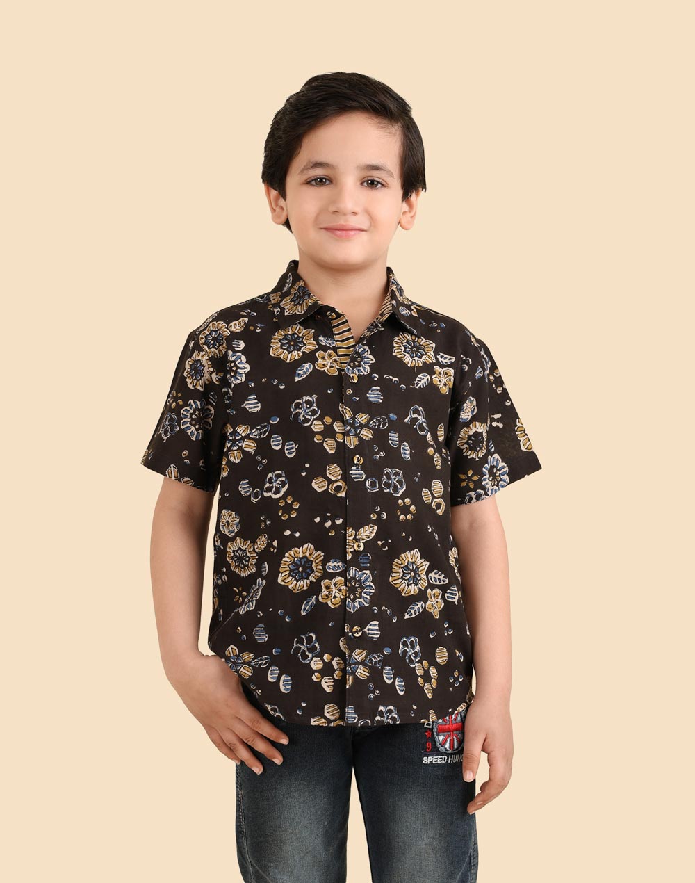 Black Cotton Dabu Printed Shirt