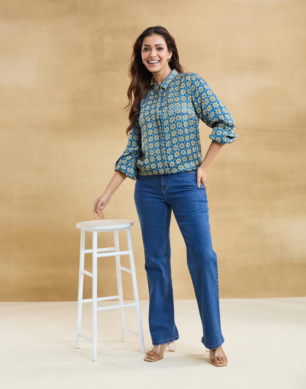 Blue Rayon Blend Ajrakh Allure Shirt