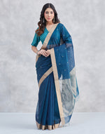 Teal Cotton Silk Blend Chanderi Sari