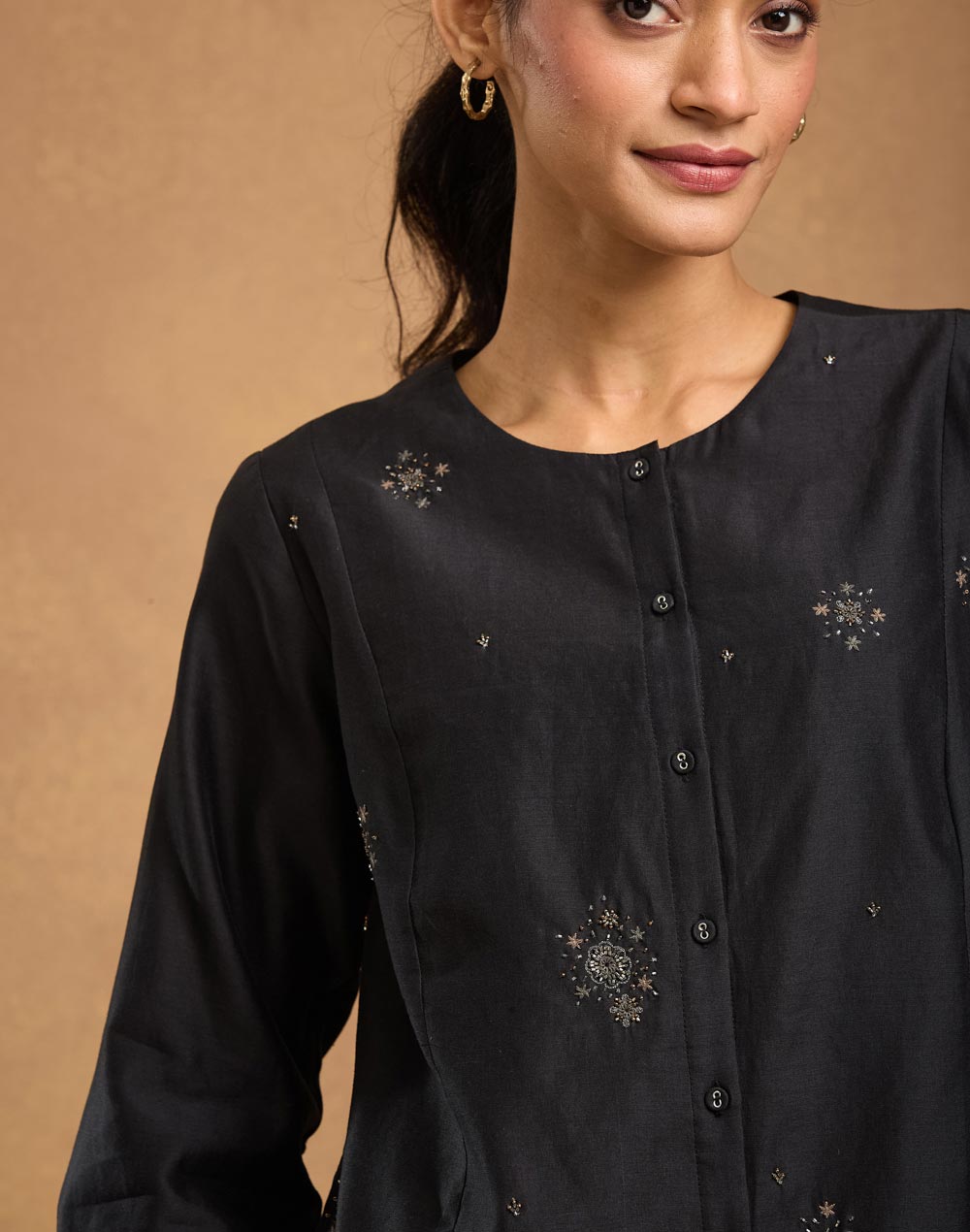Black Cotton Silk Hand Embroidered Tunic