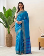 Teal Cotton Silk Blend Jamdani Woven Wonders Sari