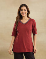 Maroon Cotton Short Kurta