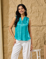 Aqua Rayon Blend Hand Embroidered Top