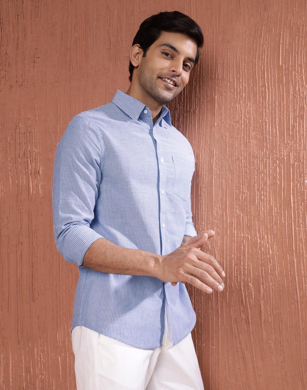 Blue Cotton Striped Shirt