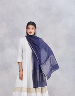 Navy Cotton Silk Blend Hand Woven Stole