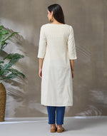Offwhite Cotton Check Slim Fit Long Kurta