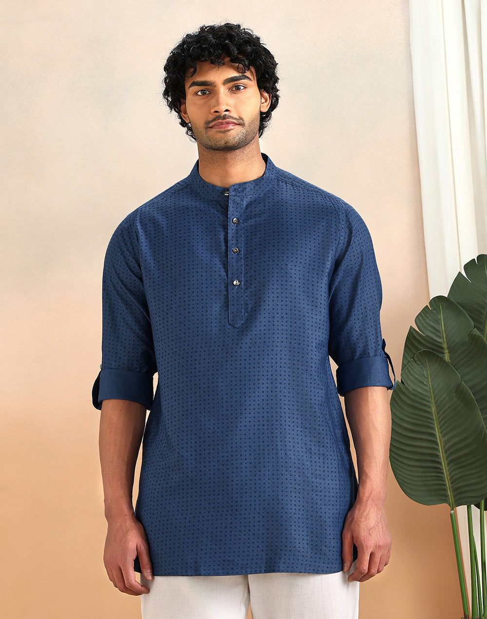 Blue Viscose Silk Hand Block Printed Slim Fit Short Kurta