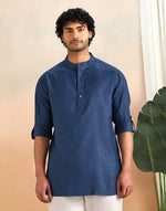 Blue Viscose Silk Hand Block Printed Slim Fit Short Kurta