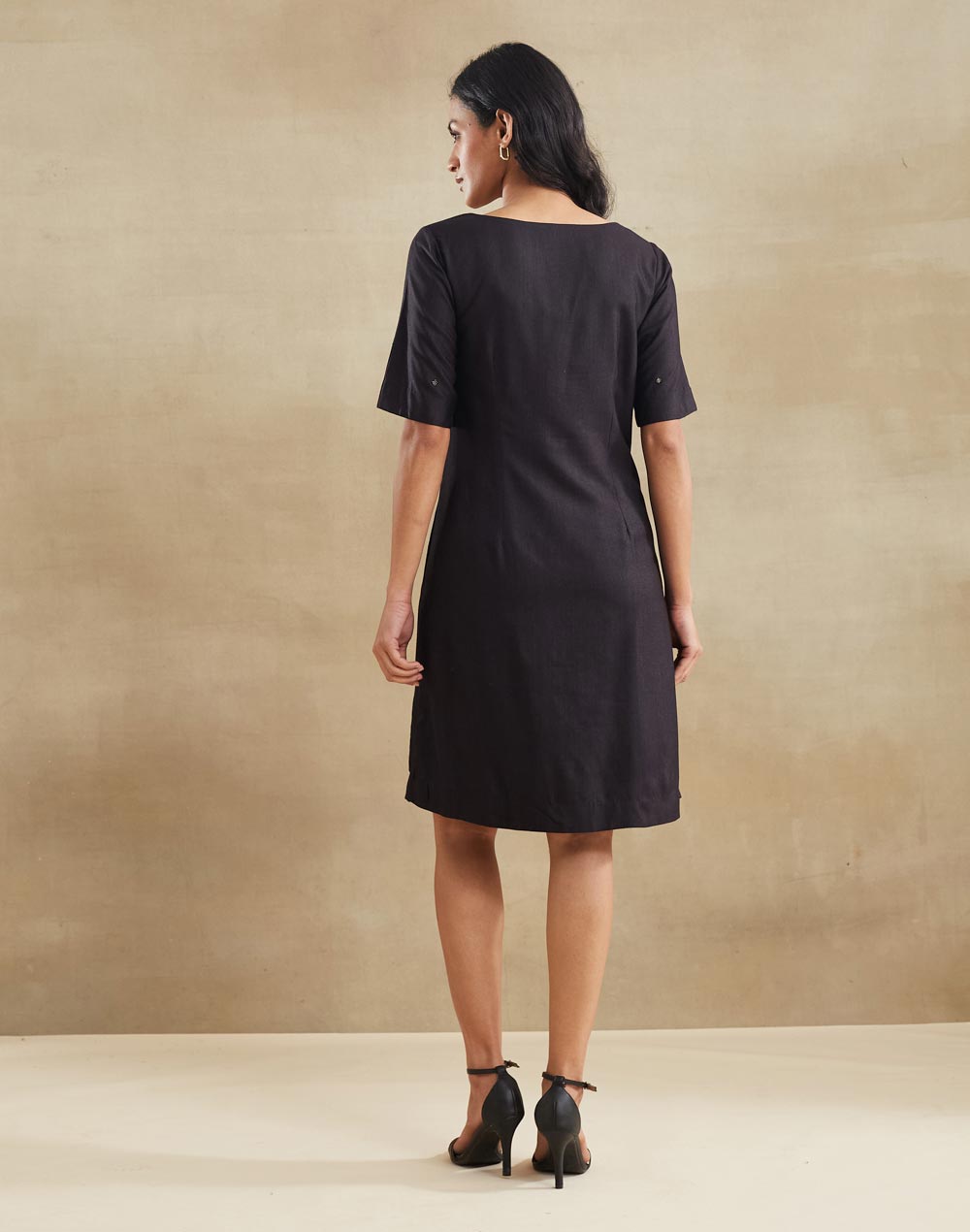 Black Viscose Silk Short Dress