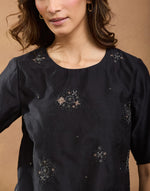 Black Cotton Silk Embroidered Short Top